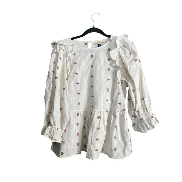 Universal Thread White Peasant Top Women Small Floral Peplum Ruffle Cotton Boho - Picture 5 of 10